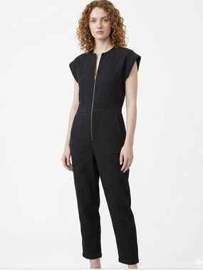 Rachel Comey Textured Crinkle Cotton Zip Front Jumpsuit Romper Charcoal Size 2